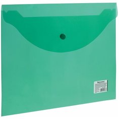 Папка-конверт с кнопкой BRAUBERG, А4, до 100 листов, прозрачная, зеленая, 0,15 мм, 221635 В комплекте: 30шт.