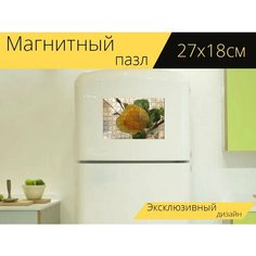Магнитный пазл "Желтая роза, роуз, цветок" на холодильник 27 x 18 см. Lots Prints