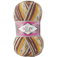 Пряжа Alize Superwash comfort socks белый-желтый-коричневый-серый (7652), 75%шерсть/25%полиамид, 420м, 100г, 3шт