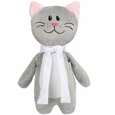 Мягкая игрушка Beastie Toys, котик с белым шарфом, 23,5х10 см, велюр; набивка, шарфик - полиэстер 100% Нет бренда