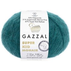 Пряжа Gazzal Super Kid Mohair морская волна (64425), 31%меринос/47%супер кид мохер/22%полиамид, 237м, 25г, 3шт