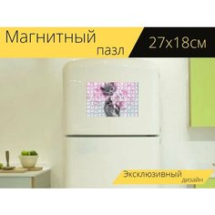 Магнитный пазл "Котенок, кошка, милые обои" на холодильник 27 x 18 см. Lots Prints