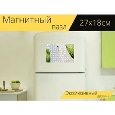 Магнитный пазл "Веревка для белья, летом, ночные рубашки" на холодильник 27 x 18 см. Lots Prints