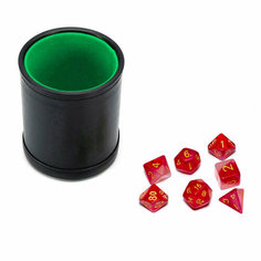 Набор Stuff-Pro: Шейкер для кубиков кожаный с крышкой, зеленый + кубики красные с мешочком