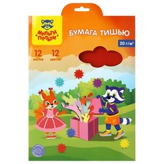 Бумага тишью Мульти-Пульти, А4, 12л, 12цв, 20г/м2, "Приключения Енота" - 4 шт.