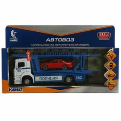 Машина металл свет-звук KAMAZ автовоз полиция 20 см, подв дет, машинка, кор. Технопарк