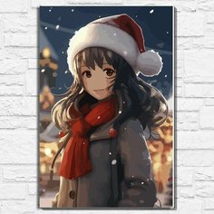 Картина по номерам на холсте новый год рождеством (зима, девочка, тян, аниме, милота) - 12834 40х60 Бруталити