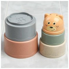 Набор игрушек для игры в ванне «Пирамидка Мишка», стаканчики, 5 шт.