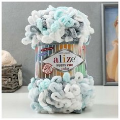Пряжа "Puffy Fine Color" 100% микрополиэстер 14,5м/100гр (5939 бело-бирюзов) Alize