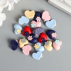 Декор для творчества пластик "Сердце с цветочком" набор 20 шт матовый микс 1,3х1,3 см Арт Узор