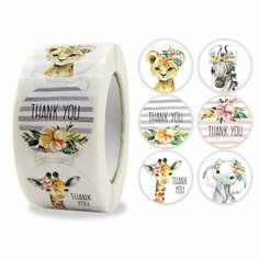 Наклейка бумага "Малыши зверята" d=2,5 см 500 шт в рулоне 3х6,5х6,5 см Noname