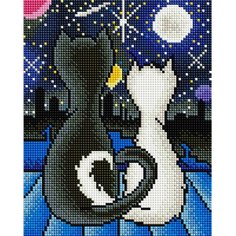 Алмазная мозаика Белоснежка "Вместе" / Набор алмазной мозаики 20х25 см / На холсте / Полная выкладка / Кошки / Ночь / Луна