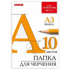Папка для черчения BRAUBERG ГОЗНАК Кбф без рамки 29.7 х 42 см (A3), 200 г/м², 10 л. белый