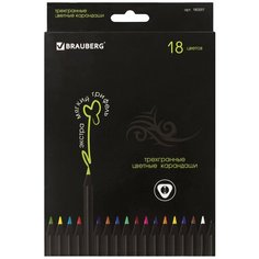 BRAUBERG Карандаши цветные Black Jack 18 цветов (180597)