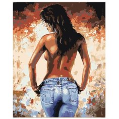 Картина по номерам, "Живопись по номерам", 40 x 50, EM20, обнажённая, женщина, джинсы, спина, портрет, эротика, романтика