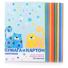 Набор бумаги и картона Альт А4, 8 и 8 цветов "Мультики" (100397)