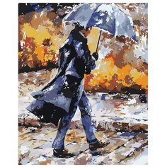 Картина по номерам, "Живопись по номерам", 48 x 60, EM19, мужчина, классика, костюм, зонт, дождь, джентльмен, капли, Имре Тот