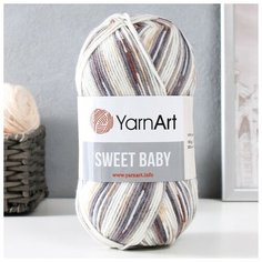 Пряжа "Sweet Baby" 100% акрил 300м/100г (906 бел-сер-шоколад) Yarn Art