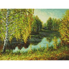 Алмазная мозаика Белоснежка "Родные места" / Набор алмазной мозаики 30х40 см / На подрамнике / Полная выкладка / Природа / Речка / Деревья