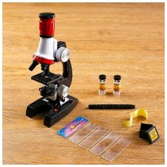 Микроскоп "Юный исследователь", кратность увеличения 1200х, 400х, 100х, с подсветкой Noname