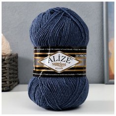 Пряжа "Superlana Klasik" 25% шерсть, 75% акрил 280м/100гр (203 джинс меланж), 1шт Alize