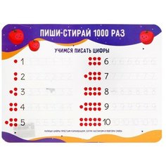 Накладка на стол пластиковая А3, Обучающая, 430 х 320 мм, 400 мкм, НПД-2, "Пиши-стирай цифры" Miki Market