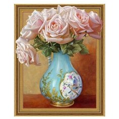 Алмазная мозаика 3D с нанесенной рамкой 40х50 бузин. Чайные розы (29 цветов), KM0648 Molly