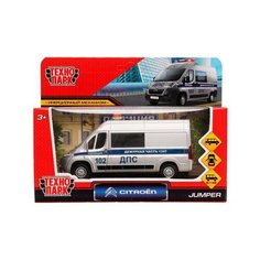 Машина металлическая CITROEN JUMPER полиция 14 см, двери открываются, инерционная, цвет серебряный, Технопарк / машинки ИНТЭК