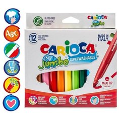 CARIOCA Фломастеры 12 цветов Carioca Maxi Jumbo, 6 мм, утолщенные, смываемые, картон, европодвес