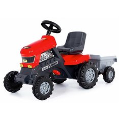  Каталка-трактор с педалями "Turbo" (красная) с полуприцепом, 127.5х49х66.5 см Полесье