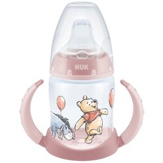 NUK FC Бутылочка обучающая с насадкой для питья из силикона и ручками, дисней "медвежонок винни" - розовая (150 мл.)