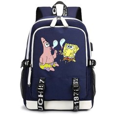 Рюкзак Патрик и Губка Боб (Sponge Bob) синий с USB-портом №2 Noname