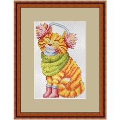 Набор для вышивания крестиком "Котик в наушниках" 9х13.7 см Чудо Холст