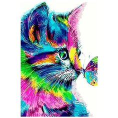 Картина по номерам на холсте красочные котёнок (кошка, кот) - 8872 В 60x40