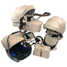 Универсальная коляска Luxmom Dalux 608 3 в 1, хаки, цвет шасси: золотистый