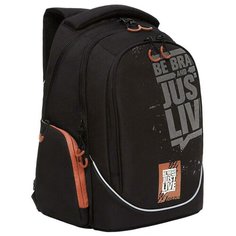 Рюкзак молодежный с карманом для ноутбука 13", анатомической спинкой, для мальчика, мужской RU-135-31, черный-оранжевый Grizzly