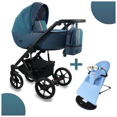 Коляска 3в1 Bexa Air (10) морская волна кожа+морская волна. Шезлонг в подарок!