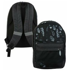 Рюкзак молодёжный, 38 х 28 х 19 см, эргономичная спинка, Calligrata Э "Листья", чёрный