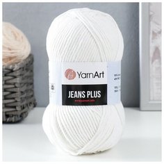 Пряжа "Jeans plus" 55% хлопок, 45% акрил 160м/100гр (01 белый), 1шт Yarn Art