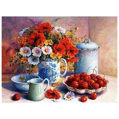 Алмазная мозаика на холсте с подрамником (картина стразами, алмазная вышивка) Натюрморт с вишней 40x50 см. Boom Boom Shop