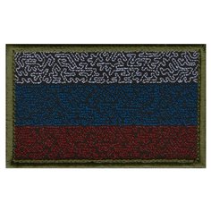 Нашивка (шеврон, патч) на липучке, Стежкофф, "Флаг России", оливковый, 8х5 см, 1 штука