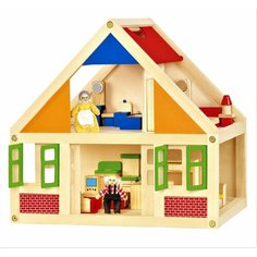 Развивающие игрушки из дерева Viga Toys Кукольный дом (2 этажа,4комнат, мебель, бабушка и дедушка) Vigatoys