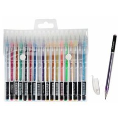 Frau Liebe Набор гелевых ручек 18 цветов корпус серебро в полоску в цвет стержня, в блистере на кнопке 478848 Romanoff