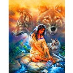 Алмазная мозаика Новый мир на подрамнике размер 40х50 круглые камешки ZX11168 Девушка и волки