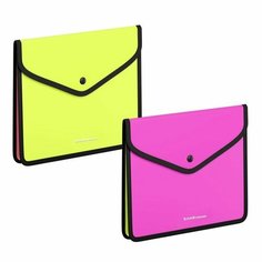 Папка-конверт на кнопке А5+, 600 мкм, ErichKrause Matt Neon, обшитая, с текстильной вставкой, непрозрачный, с расширением, микс (комплект из 4 шт)