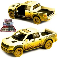 Металлическая машинка 1:46 «Ford F-150 SVT Raptor SuperCrew (Грязный)» инерционная / Желтый Kinsmart