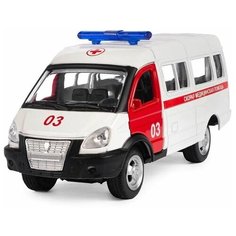 Инерционная металлическая машинка PlaySmart с открывающимися дверями, модель 1:50 "Скорая помощь"