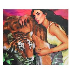 Алмазная мозаика с частичным заполнением «Девушка с тигром» 50x60 см, холст, ёмкость Школа талантов