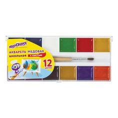 Краски акварельные медовые 12 цветов Юнландия "Школьные", с кистью, пластиковая коробка, 16 уп.