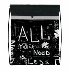 Мешок для обуви 1 отделение schoolформат Стиль Гранж, 42х34см, черный, с большим карманом на молнии, Универсальный